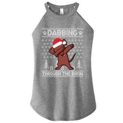 Dachshund Dog Dabbing Through The Snow Merry Christmas Day Gift Women's Perfect Tri Rocker Tank