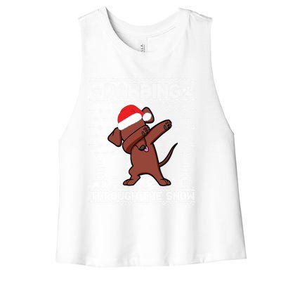 Dachshund Dog Dabbing Through The Snow Merry Christmas Day Gift Women's Racerback Cropped Tank