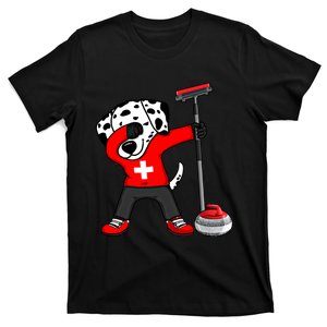 Dabbing Dalmatian Dog Switzerland Curling Fans Jersey Sports Gift T-Shirt