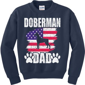 Doberman Dad Dog Lover American Us Flag Kids Sweatshirt