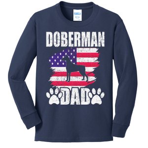 Doberman Dad Dog Lover American Us Flag Kids Long Sleeve Shirt