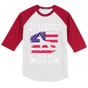 Doberman Dad Dog Lover American Us Flag Kids Colorblock Raglan Jersey