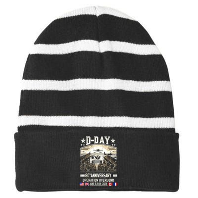 Dday Dwight D. Eisenhower Quote Dday 80th Anniversary Gift Striped Beanie with Solid Band