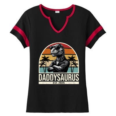 Dino Dad Daddysaurus New Dad 2025 Adult Dinosaur Dad Gift Ladies Halftime Notch Neck Tee