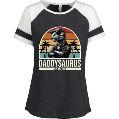 Dino Dad Daddysaurus New Dad 2025 Adult Dinosaur Dad Gift Enza Ladies Jersey Colorblock Tee