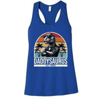 Dino Dad Daddysaurus New Dad 2025 Adult Dinosaur Dad Gift Women's Racerback Tank