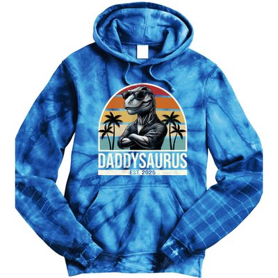 Dino Dad Daddysaurus New Dad 2025 Adult Dinosaur Dad Gift Tie Dye Hoodie