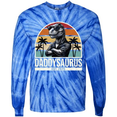 Dino Dad Daddysaurus New Dad 2025 Adult Dinosaur Dad Gift Tie-Dye Long Sleeve Shirt