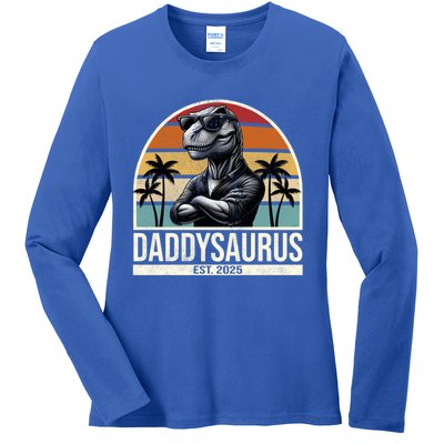 Dino Dad Daddysaurus New Dad 2025 Adult Dinosaur Dad Gift Ladies Long Sleeve Shirt