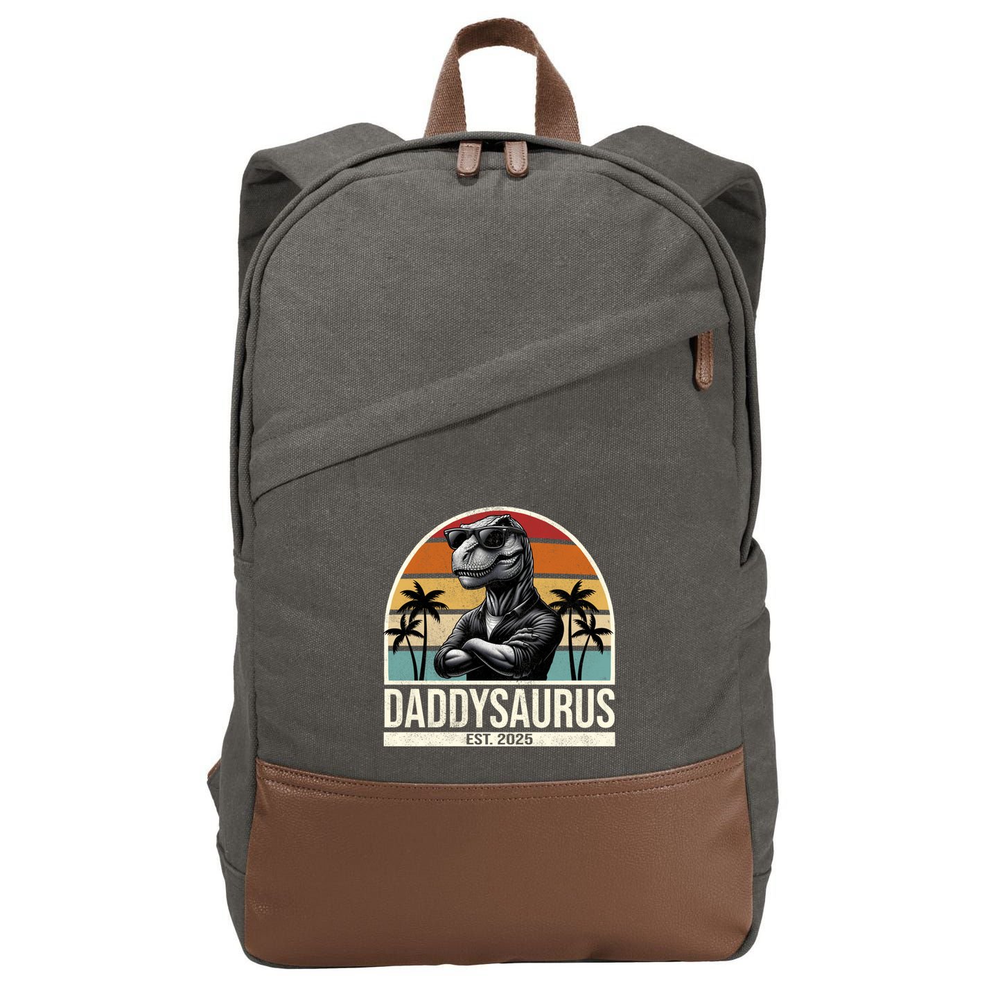 Dino Dad Daddysaurus New Dad 2025 Adult Dinosaur Dad Gift Cotton Canvas Backpack