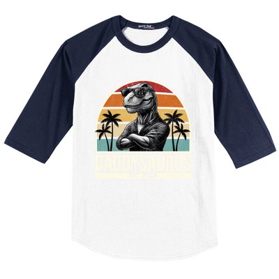 Dino Dad Daddysaurus New Dad 2025 Adult Dinosaur Dad Gift Baseball Sleeve Shirt