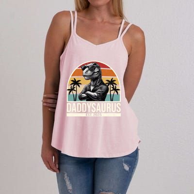 Dino Dad Daddysaurus New Dad 2025 Adult Dinosaur Dad Gift Women's Strappy Tank