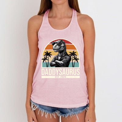 Dino Dad Daddysaurus New Dad 2025 Adult Dinosaur Dad Gift Women's Knotted Racerback Tank