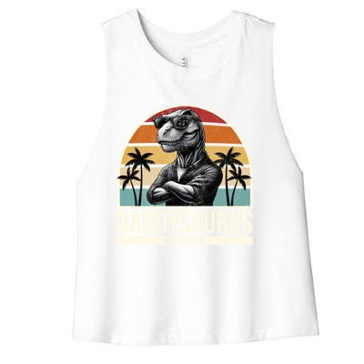 Dino Dad Daddysaurus New Dad 2025 Adult Dinosaur Dad Gift Women's Racerback Cropped Tank