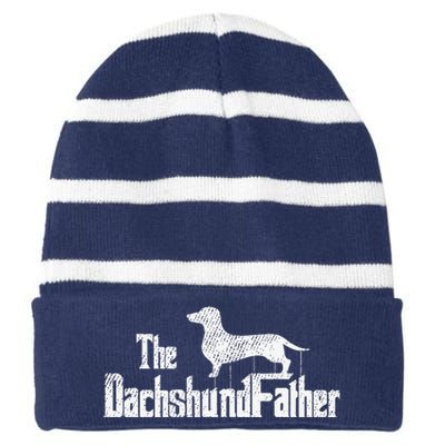 Dachshund Dad Dog Fathers Day Funny Doxie Doggie Puppy Daddy Striped Beanie with Solid Band