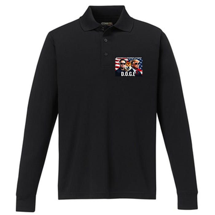 D.O.G.E Doge Department Of Government Efficiency Performance Long Sleeve Polo