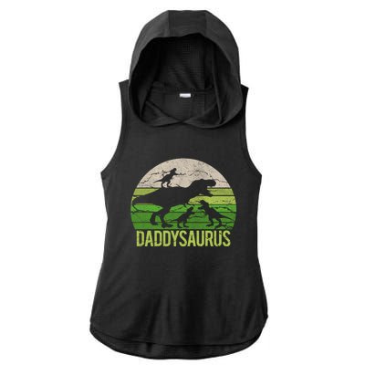 Daddy Dinosaur Daddysaurus 3 Three Gift Dad Christmas Gift Ladies PosiCharge Tri-Blend Wicking Draft Hoodie Tank