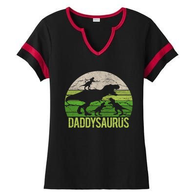 Daddy Dinosaur Daddysaurus 3 Three Gift Dad Christmas Gift Ladies Halftime Notch Neck Tee