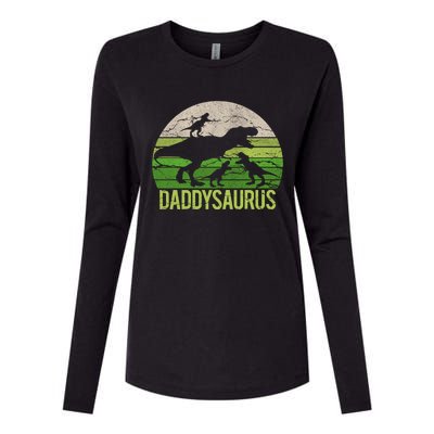 Daddy Dinosaur Daddysaurus 3 Three Gift Dad Christmas Gift Womens Cotton Relaxed Long Sleeve T-Shirt