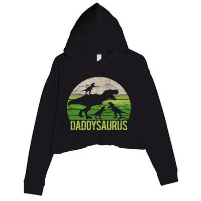 Daddy Dinosaur Daddysaurus 3 Three Gift Dad Christmas Gift Crop Fleece Hoodie