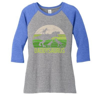 Daddy Dinosaur Daddysaurus 3 Three Gift Dad Christmas Gift Women's Tri-Blend 3/4-Sleeve Raglan Shirt