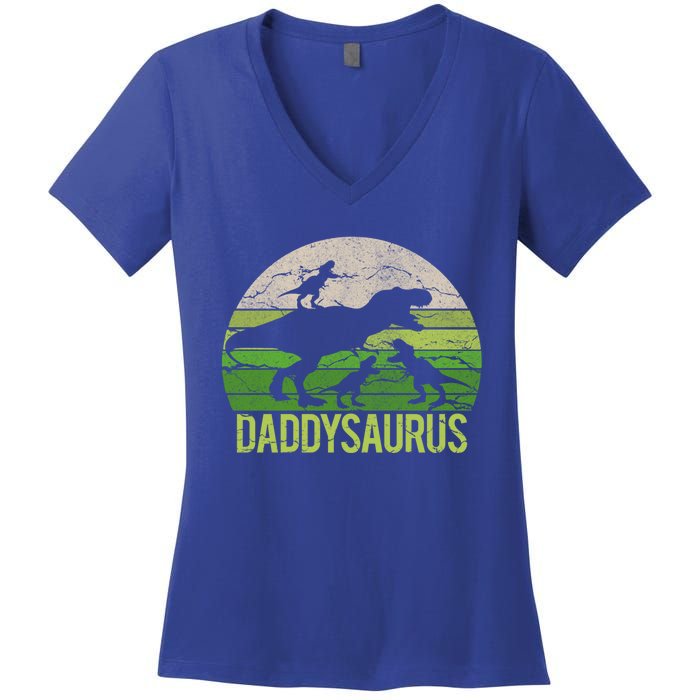 Daddy Dinosaur Daddysaurus 3 Three Gift Dad Christmas Gift Women's V-Neck T-Shirt