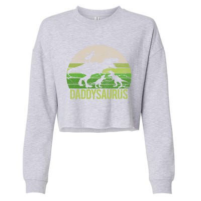 Daddy Dinosaur Daddysaurus 3 Three Gift Dad Christmas Gift Cropped Pullover Crew