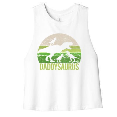 Daddy Dinosaur Daddysaurus 3 Three Gift Dad Christmas Gift Women's Racerback Cropped Tank