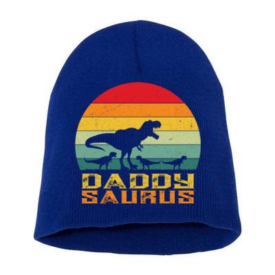 Daddysaurus Dad Dino Fathers Day Dinosaur Rex Funny Gift Short Acrylic Beanie