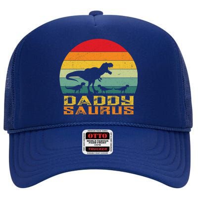 Daddysaurus Dad Dino Fathers Day Dinosaur Rex Funny Gift High Crown Mesh Back Trucker Hat