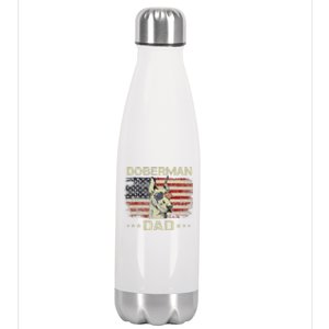 Doberman Dad Dog Lovers American Flag 4th Of July Stainless Steel Insulated Water Bottle