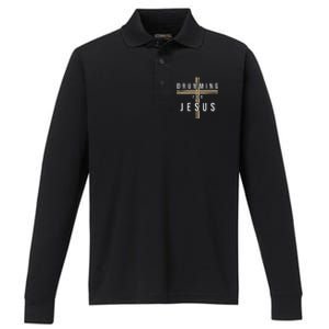 Drummer Drumming Drums Percussion I Jesus Christian Church Performance Long Sleeve Polo