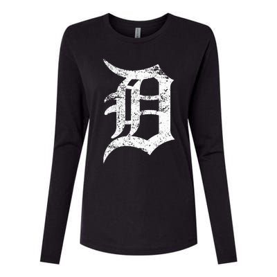 Distressed Detroit D Lettering Design Womens Cotton Relaxed Long Sleeve T-Shirt