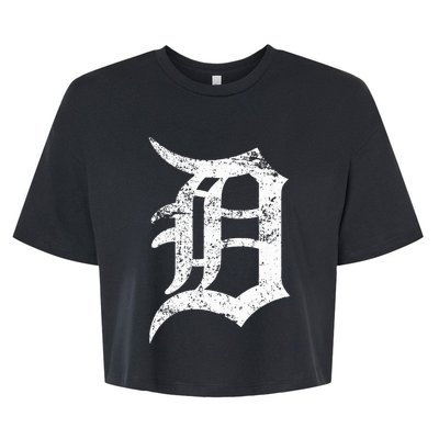 Distressed Detroit D Lettering Design Bella+Canvas Jersey Crop Tee