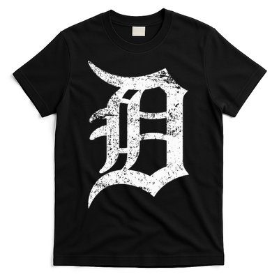Distressed Detroit D Lettering Design T-Shirt