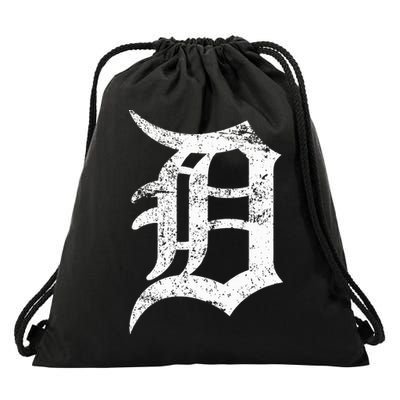 Distressed Detroit D Lettering Design Drawstring Bag