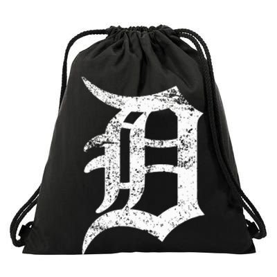 Distressed Detroit D Lettering Design Drawstring Bag