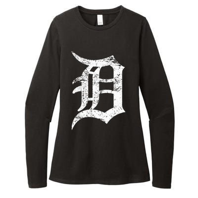 Distressed Detroit D Lettering Design Womens CVC Long Sleeve Shirt