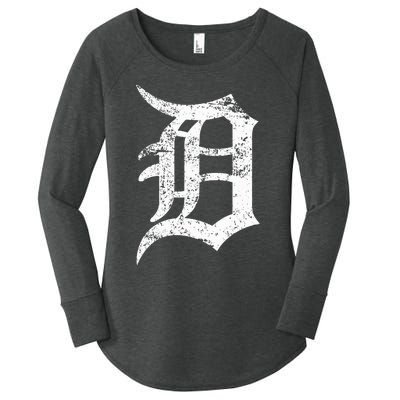 Distressed Detroit D Lettering Design Women's Perfect Tri Tunic Long Sleeve Shirt