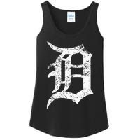 Distressed Detroit D Lettering Design Ladies Essential Tank