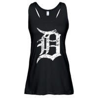 Distressed Detroit D Lettering Design Ladies Essential Flowy Tank