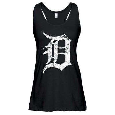 Distressed Detroit D Lettering Design Ladies Essential Flowy Tank