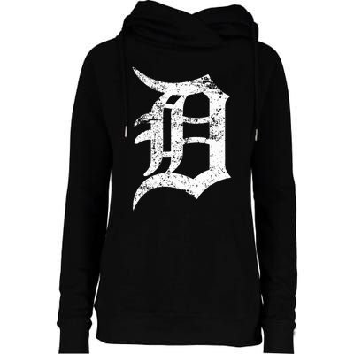 Distressed Detroit D Lettering Design Womens Funnel Neck Pullover Hood