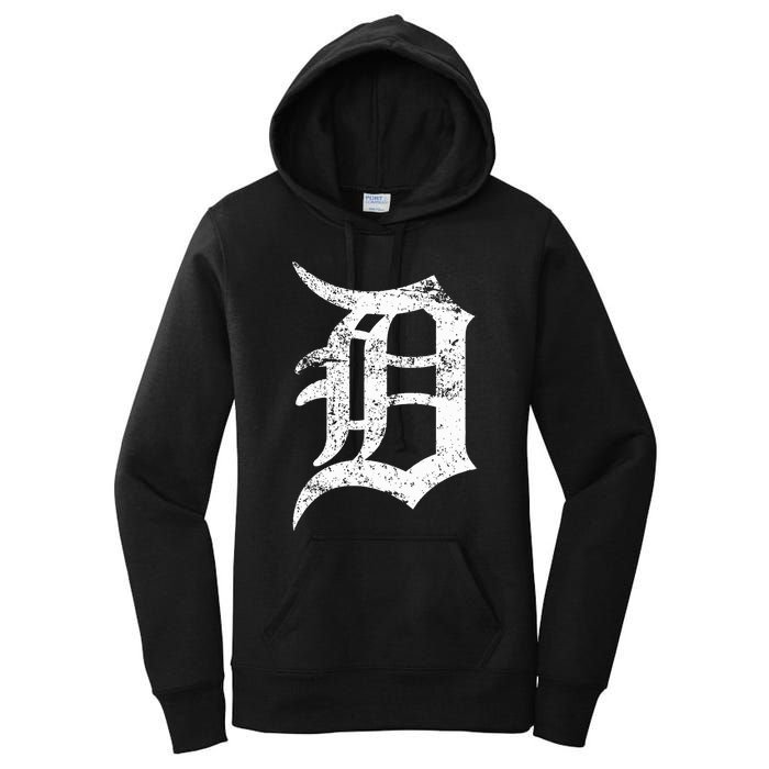 Distressed Detroit D Lettering Design Women's Pullover Hoodie