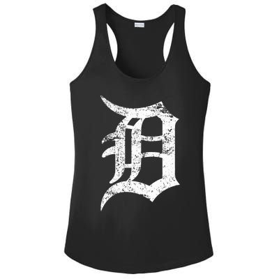 Distressed Detroit D Lettering Design Ladies PosiCharge Competitor Racerback Tank