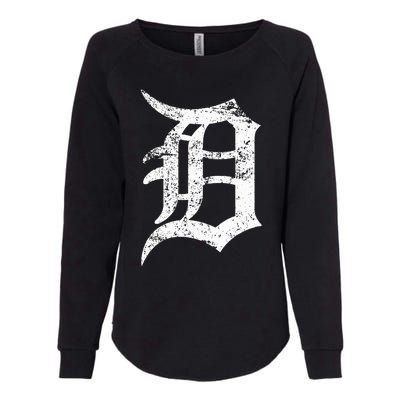 Distressed Detroit D Lettering Design Womens California Wash Sweatshirt