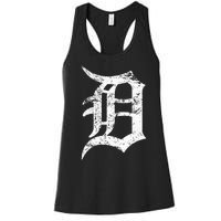 Distressed Detroit D Lettering Design Women's Racerback Tank