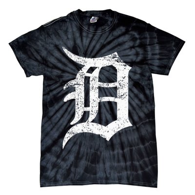 Distressed Detroit D Lettering Design Tie-Dye T-Shirt