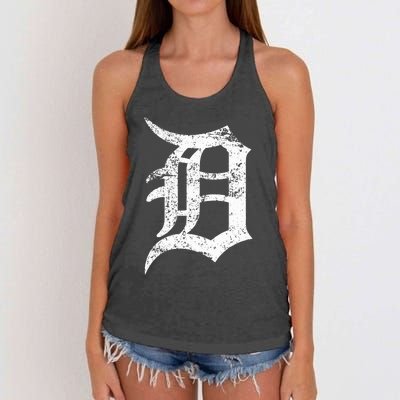 Distressed Detroit D Lettering Design Women's Knotted Racerback Tank