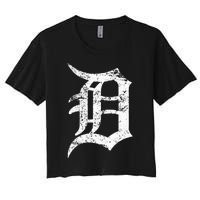 Distressed Detroit D Lettering Design Women's Crop Top Tee